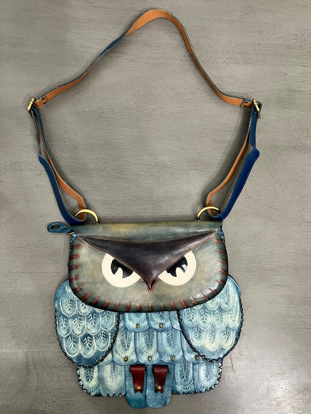 Hand tooled unique leather owl bag